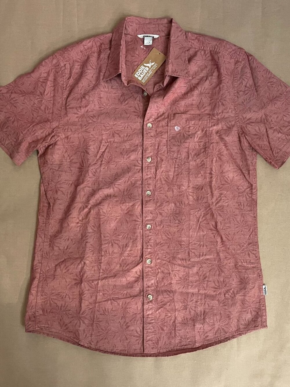 NEW Eddie Bauer Men's Short Sleeve Button Sz L Big & Tall Mauve Outdoors Hiking